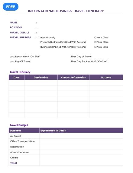 free international business travel itinerary itinerary templates itinerary designs