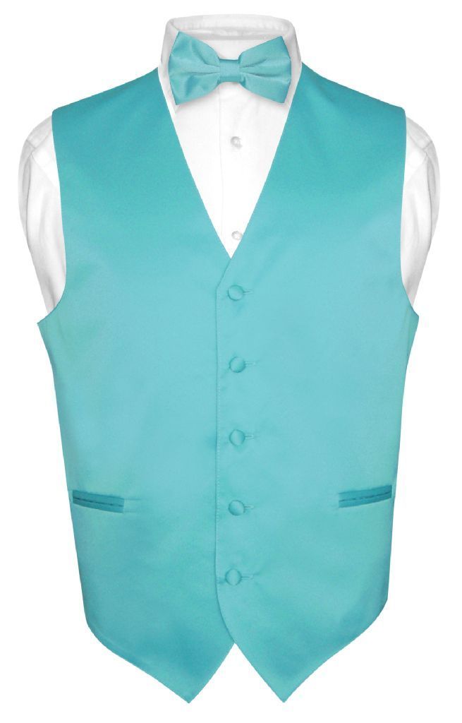 Vest Turquoise Paisley Full Back Necktie or Bowtie Tuxedo Wedding Steampunk Prom