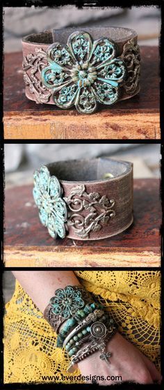 Upcycled leather cuff. Very chic and perfect for the free-spirit girl who likes ...