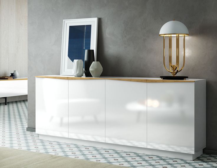 Buffet enfilade contemporain couleur chêne clair et blanc