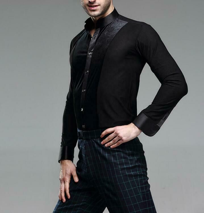 Mens Latin Dance Dress Clothing Salsa Costume Ballroom Competition Shirts Tops