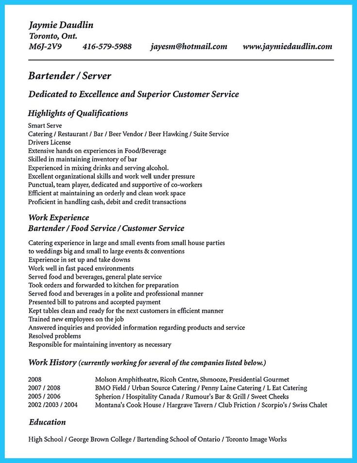 12 best 7 16 2017 bartender resume images on Pinterest Sample - bartender resume format 12 best 7 16 2017 bartender resume images on Pinterest Sample - bartender resume format