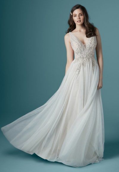 Long Sleeve Illusion Neckline Lace Sheath Wedding Dress | Kleinfeld