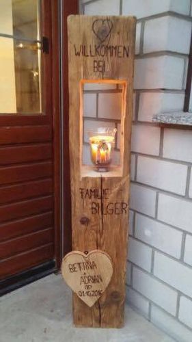 Holzlaterne mit verbranntem Text und Holzherz 120cm Holzlaterne mit verbranntem Text und Holzherz 120cm