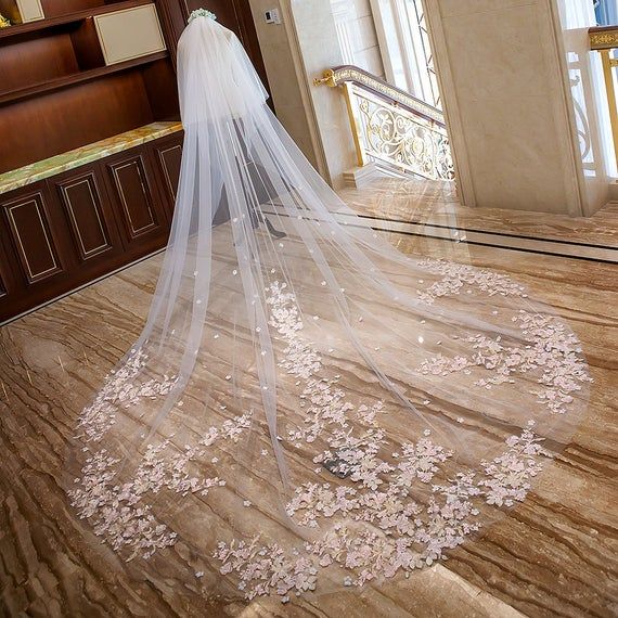 One Layer Lace Edge Champagne Cathedral Wedding Veil Long Bridal Veil Veu de Noiva,Champagne,500cm One Layer Lace Edge Champagne Cathedral Wedding Veil Long Bridal Veil Veu de Noiva,Champagne,500cm