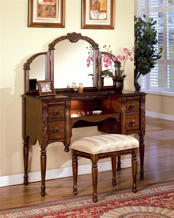 Antique Oak Makeup Vanity Table Set W/ Mirror Furniture Pieces Antique Oak Makeup Vanity Table Set w/ Mirror | Furniture Pieces | Pinterest | Vanity, Furniture vanity and Makeup table vanity - Antique Oak Makeup Vanity Table Set W/ Mirror Furniture Pieces