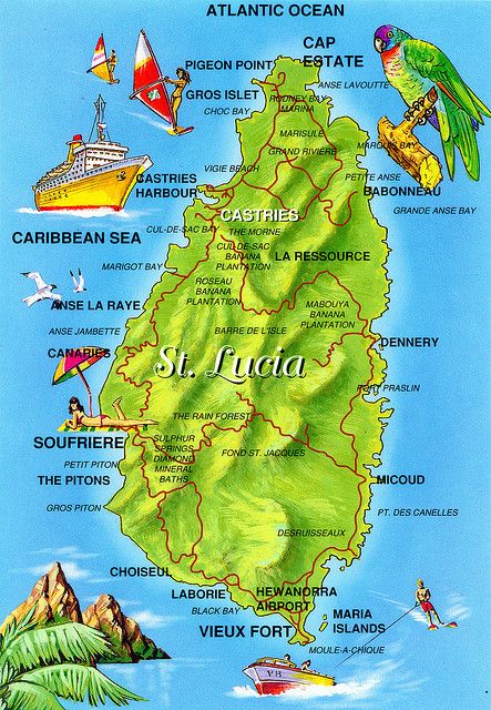 Postcard Map of St Lucia a photo - 9f05fe0f340d5b37aa1bf065c3ae56e9 Saint Lucia Maps