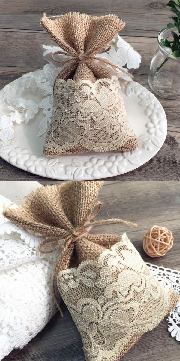 natural rustic vintage lace burlap wedding favor bag #weddingfavors #rusticweddi...