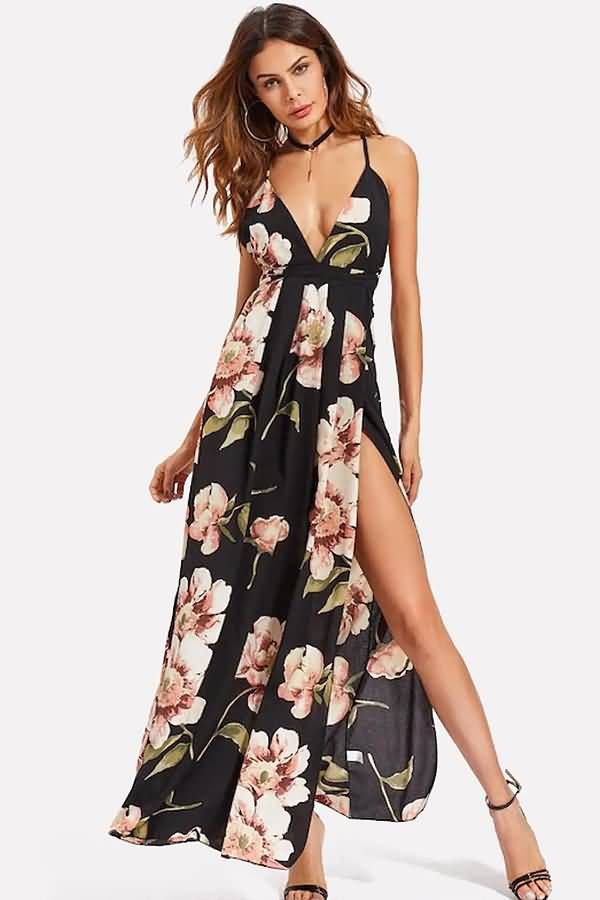 Women/'s Summer V-Neck Print Cami Dress Ladies Holiday Beach Maxi Dress Plus Size