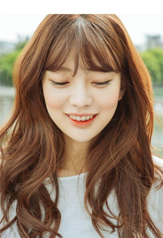 light brown Korean hair color, Hair styles, Hairstyles with bangs
