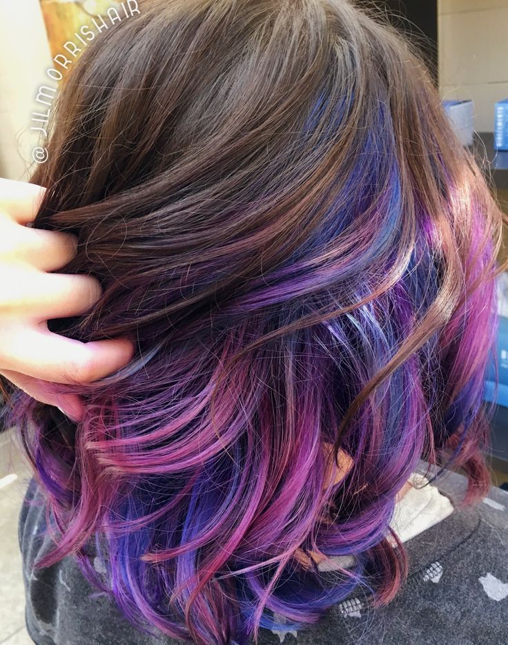 Rainbow unicorn hair purple pink & blue under light Joico