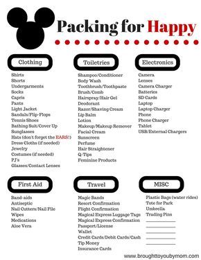 simple walt disney world packing list printable disney orlando simple packing list