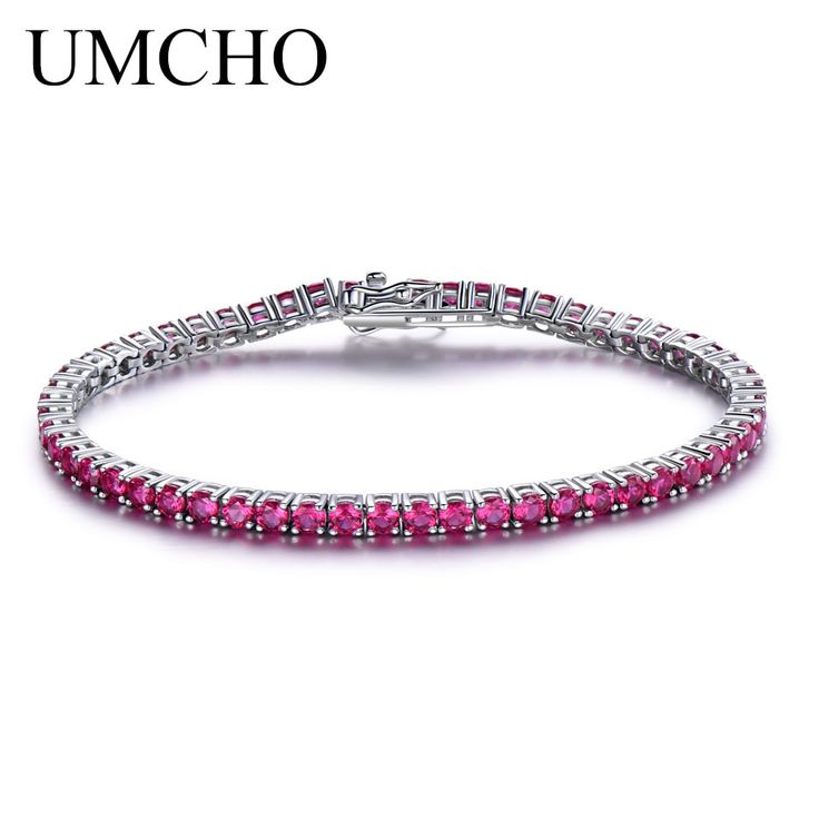 UMCHO Rich Color Created Ruby Bracelet For Women 925 <b>Sterling</b> ...