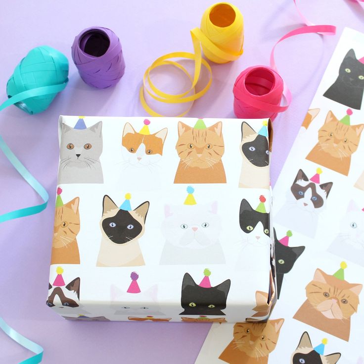 Birthday cat wrapping paper / Birthday Gift wrap / Pussy Cat / | Etsy