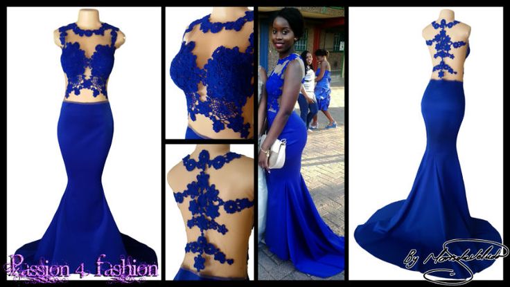 Royal blue tight soft mermaid illusion lace bodice matric ...