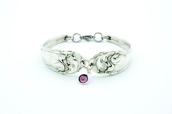 February Birth Flower Iris 25th Anniversary Vintage Silverware Spoon Bracelet Sw...
