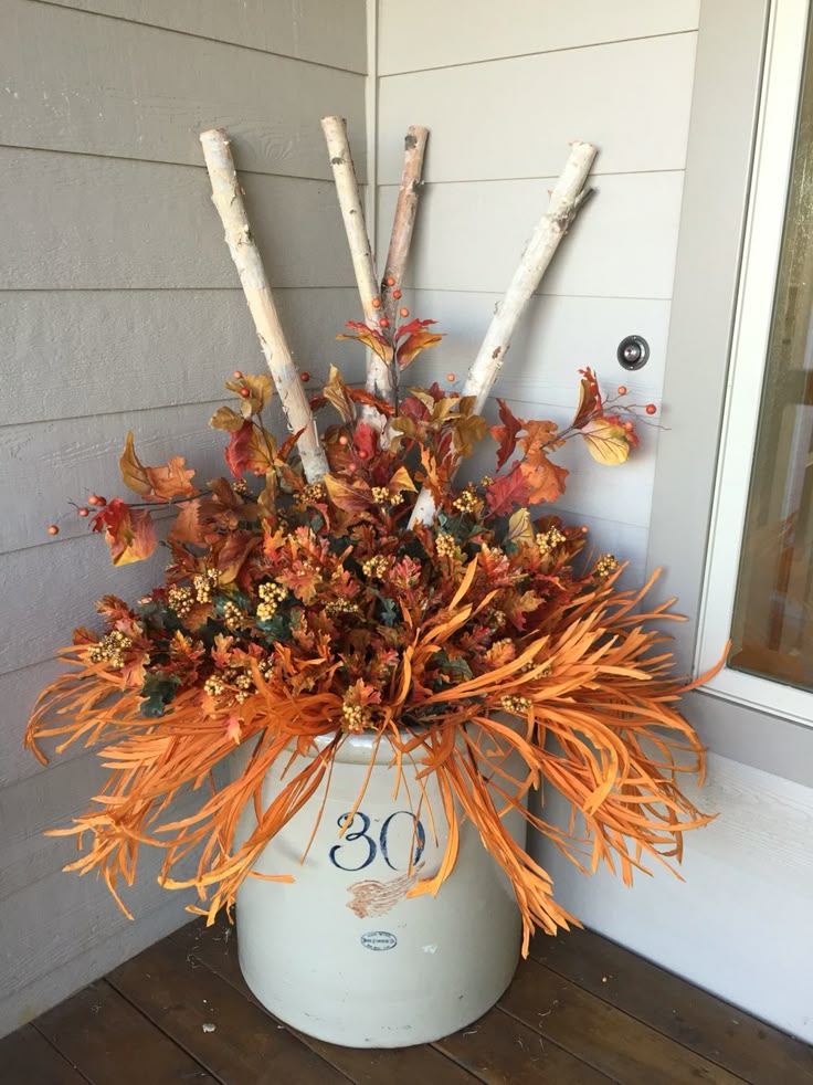 large crock fall decor front porch outsideor inside and interchangeable for the season put beside dining sideboard - Images Of Fall Decorations large crock fall decor front porch outsideor inside and interchangeable for the season put beside dining sideboard - Images Of Fall Decorations
