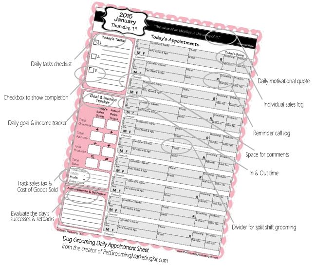 daily grooming appointment sheet bows pinterest dog grooming daily appointment sheet