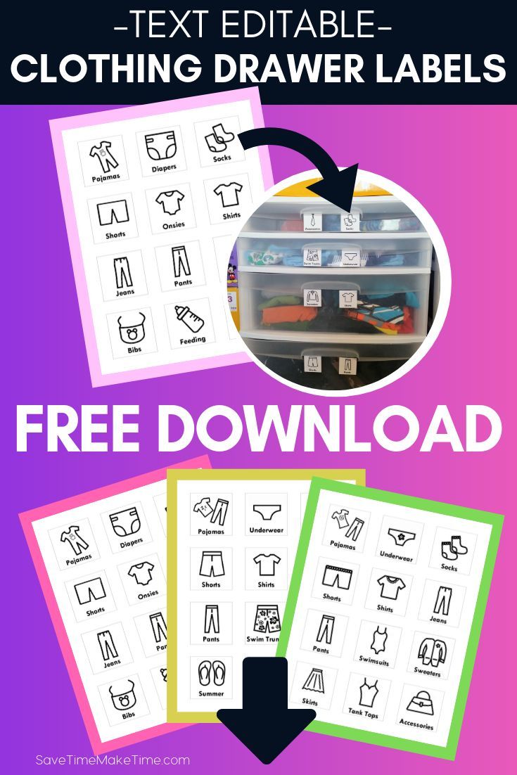 Free printable clothing drawer / dresser labels for kids! + Text can be edited! | Kids labels ...