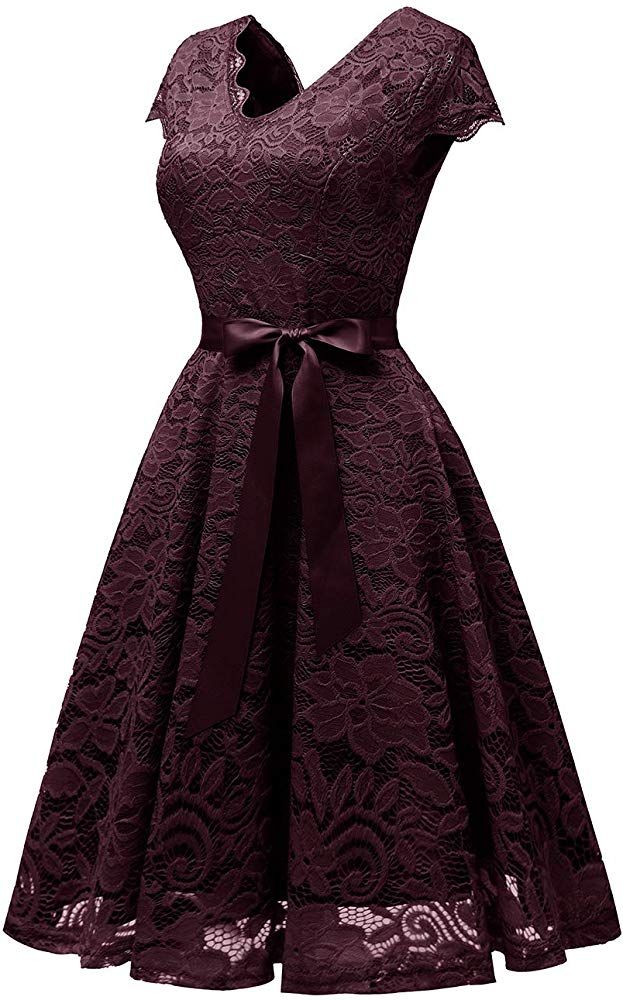 VEMOW Vestido Formal Manga Larga//Corta para Mujer Vintage Encaje Floral Boda Dama De Honor C/óctel Fiesta De Elegante Noche Midi//Maxi Vestidos para Fiesta Discoteca Moda Baile