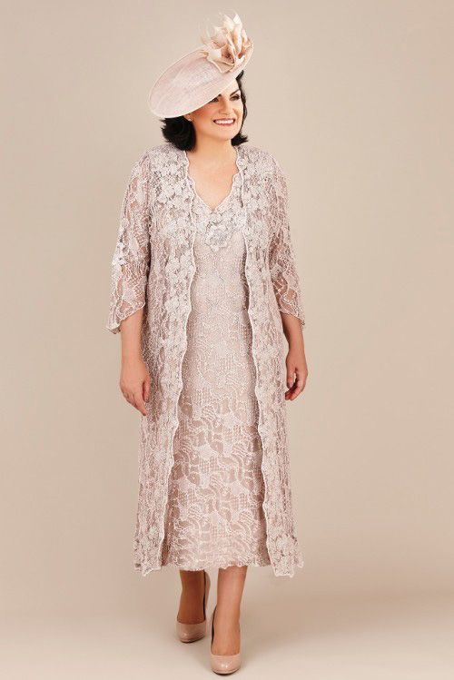 Knee Length Mother Of The Bride Dress Long Lace Jacket 3/4 Sleeve ... Knee Length Mother Of The Bride Dress Long Lace Jacket 3/4 Sleeve ...