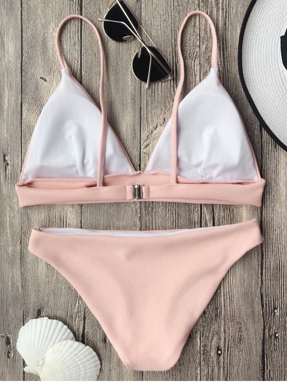 Cami Plunge Bralette Bikini Top and Bottoms - PINK M Mobile