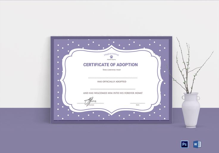 Official Adoption Certificate Template $9.99 Formats Included : MS Word, Photoshop File Size : 11.69x8.26 Inchs #Certificates #Certificatedesigns #AdoptionCertificates