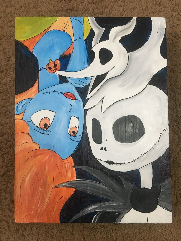 Jack, Sally and Zero Mini canvas art, Cartoon painting, Colorful Jack, Sally and Zero Mini canvas art, Cartoon painting, Colorful