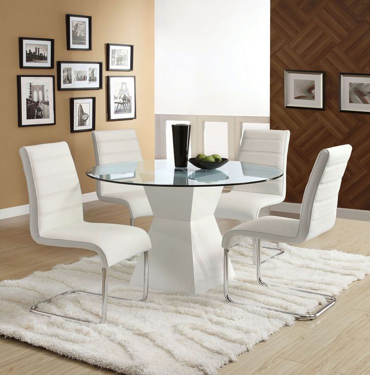 Cm8371t Mauna White Glass Round Dining Table 4 Chairs Cm8371t Mauna White Glass Round Dining Table 4 Chairs