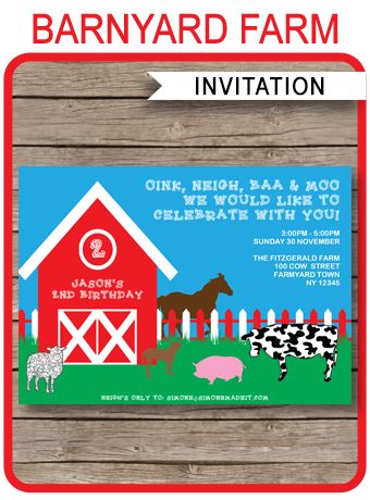 INSTANT DOWNLOADS of this FREE Barnyard Farm Invitation template! Personalize it by typing in your own text easily at home using Adobe Reader. Download Now!