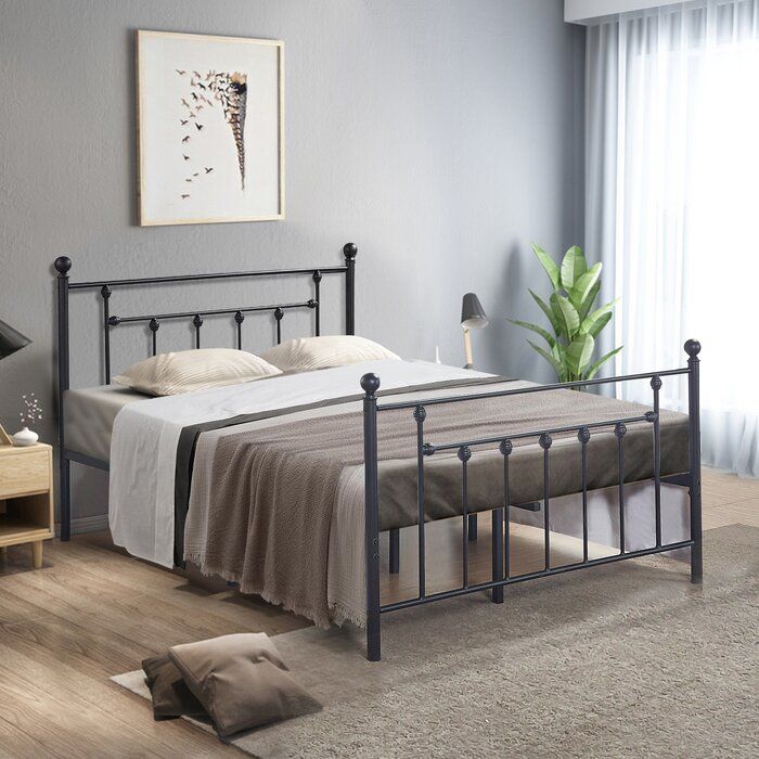 Twin Size Metal Bed Frame Upholstered Headboard Platform Kids Bedroom Furniture