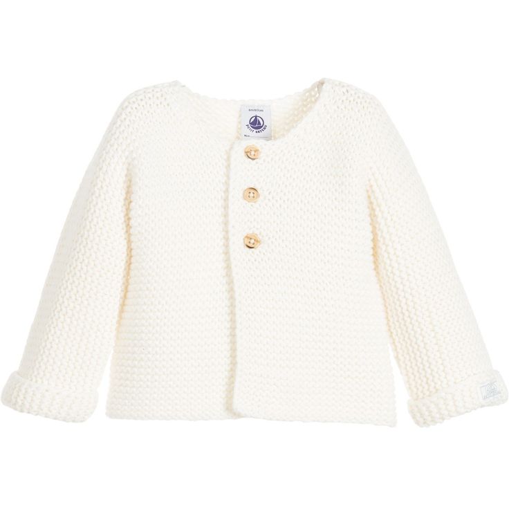 Petit Bateau BabyIvory Cotton & Wool Knitted Cardigan at Childrensalon ...