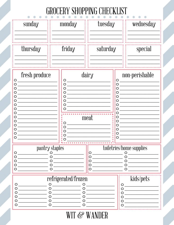 household shopping list template