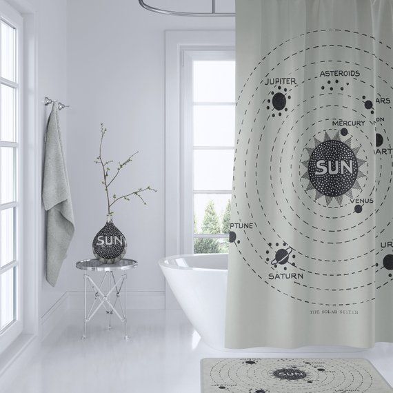 Solar System Map Shower Curtain Vintage Astronomy Home Etsy In 2021 Dark Curtains Shower Curtain Bathroom Decor