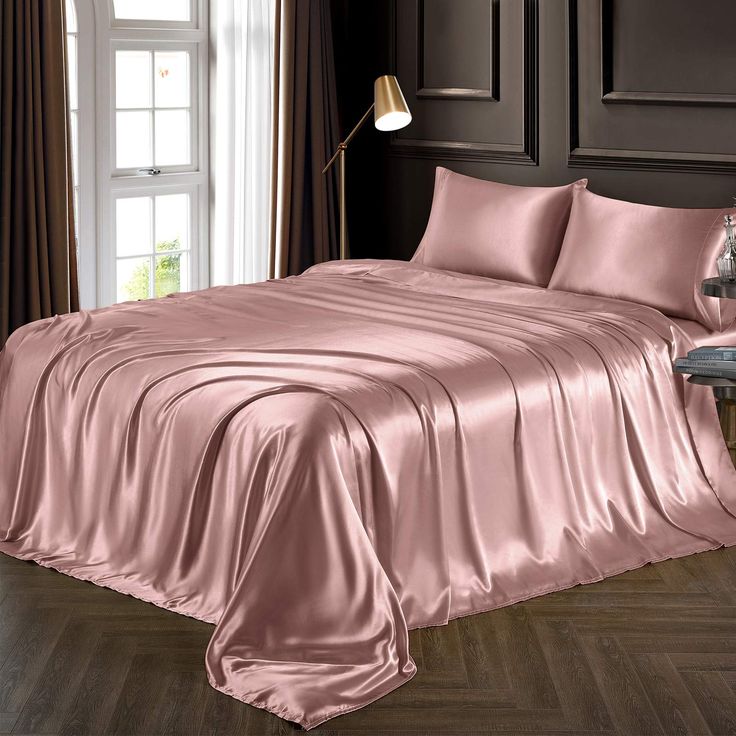 4PC Set Queen Flat Bed Sheets Satin Soft Silk Luxury Bedding