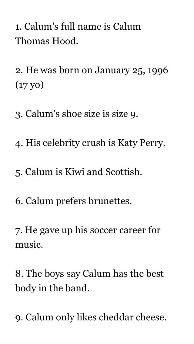 Calum Hood Shoe Size Calum Hood Shoe Size