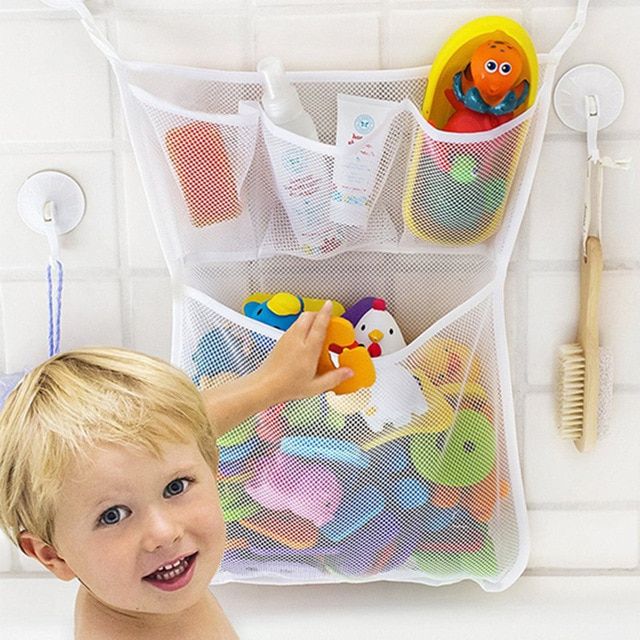 Kids Baby Bath Toy Tidy Storage Net Bag Mesh Bathroom Organiser Suction Cup ONE