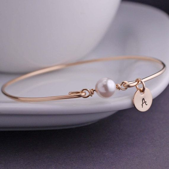 Gold Bangle Bracelet White Pearl Simple Gold Bangle Bracelet White Pearl Simple Jewelry Stacking Bangles Full Time Etsy Crafters Pinterest