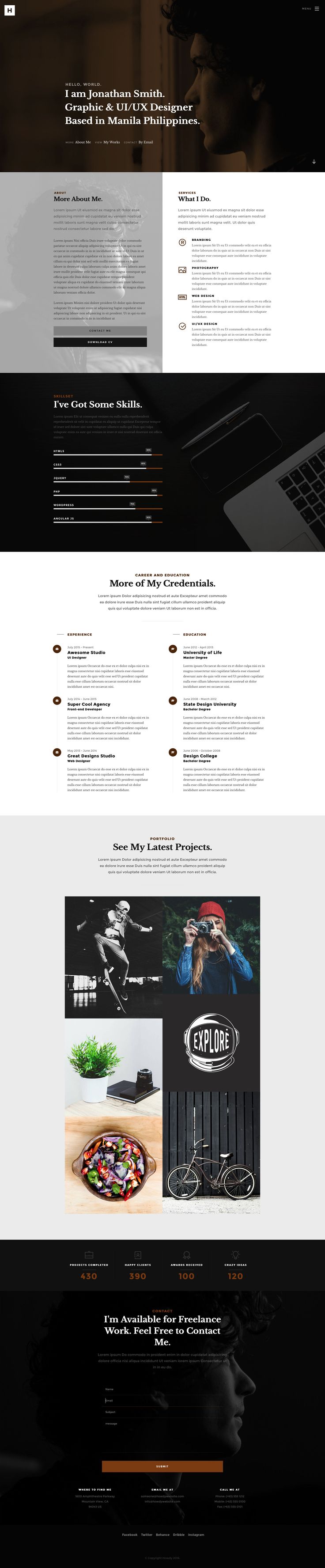 Howdy is a modern and free responsive HTML5 Portfolio website template created for designers and freelancers