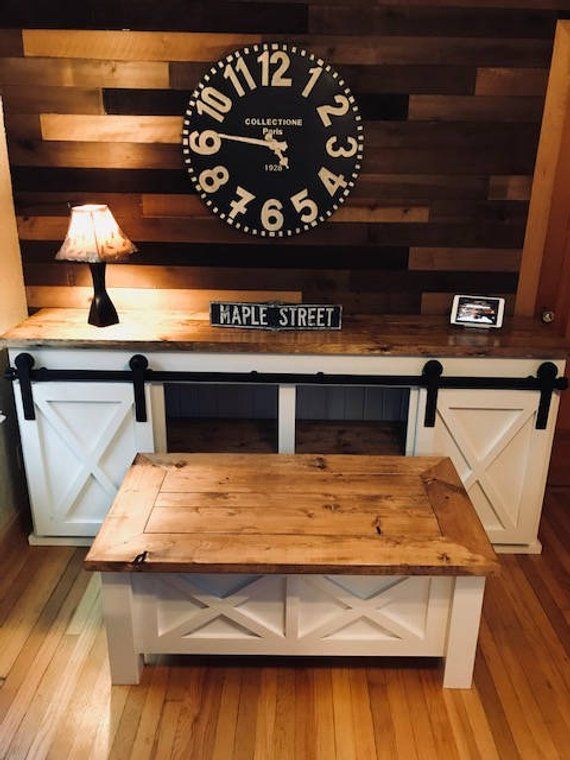 Barn Door Tv Stand W Matching Coffee Table In 2019 Barn Door Tv Stand W Matching Coffee Table In 2019