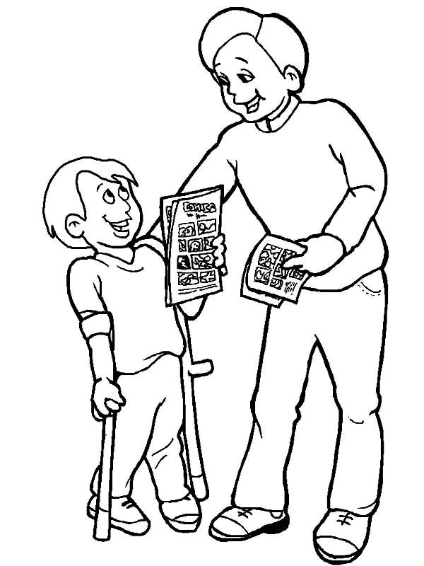 Download Disability Giving Comic Book A Boy With Disability Coloring Page Coloring Pages People Coloring Pages Coloring For Kids