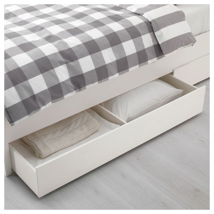 IKEA - HEMNES Bed frame with 4 storage boxes white stain ...