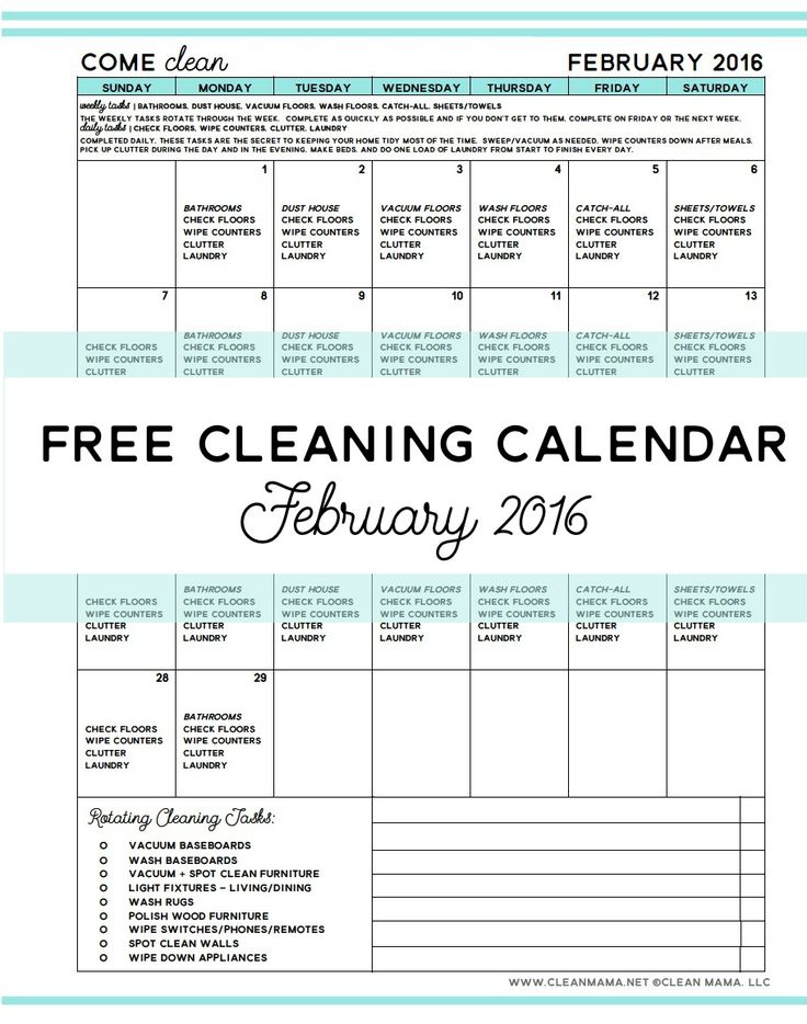 cleaning calendar