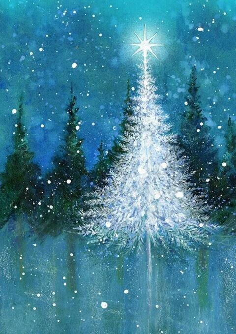 Stunning Blue Watercolor Painting With Snow And Trees Stunning Blue Watercolor Painting With Snow And Trees