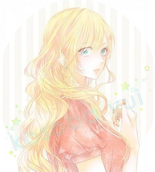Anime girl with blonde hair and pink eyes