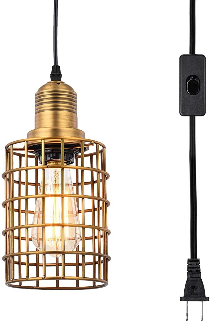 Topotdor Metal Cage Pendant Lighting With Plug In Cord Vintage Industrial Hanging Ceiling Lamp Light Lamps Topotdor Metal Cage Pendant Lighting, Cage Pendant Light Plug In