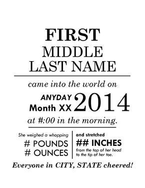 free printables baby birth stats wall art silhouettes pinterest free printable birth announcements templates