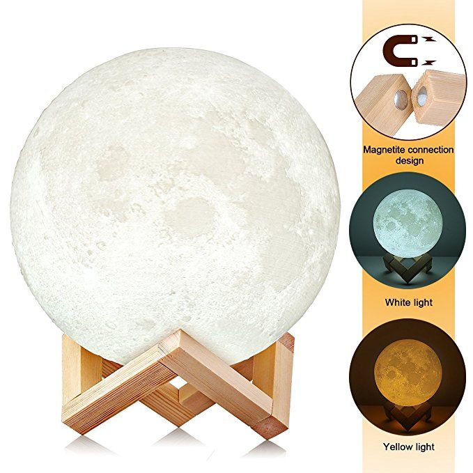 Hanging 3D Moon Lamp LED Night Light Table Desk USB Moonlight Wood Stand Gift