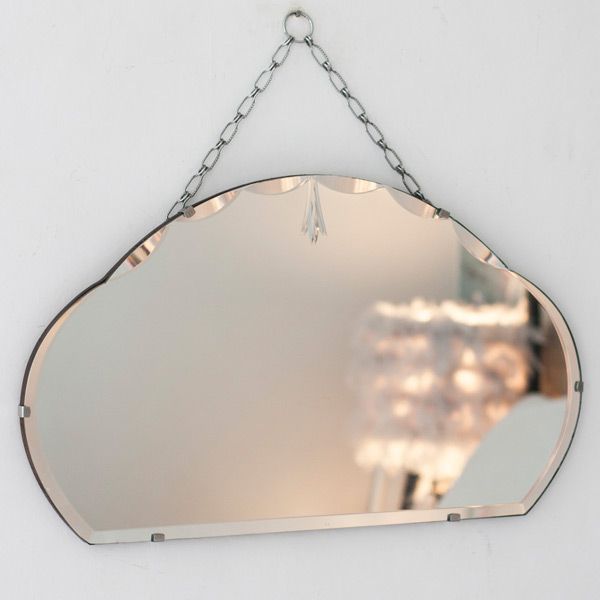 Vintage Detailed Chained Frameless Mirror Espelho Decoração Vintage Detailed Chained Frameless, Antique Etched Frameless Mirror