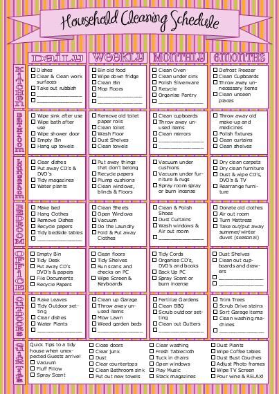 monthly chore list